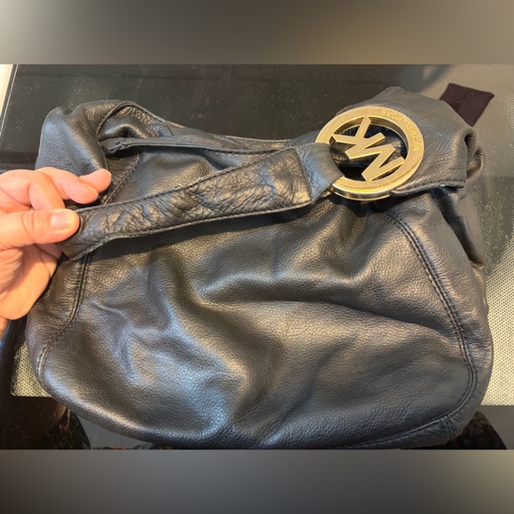 Michael Kors Black Hobo Leather with Gold Accent bag vintage - Picture 7 of 9